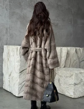 Удлинённая норковая шуба с поясом