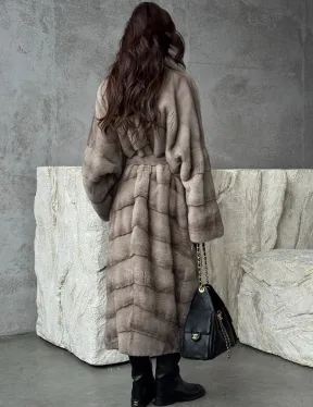 Удлинённая норковая шуба с поясом