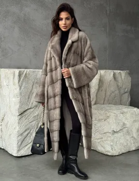 Удлинённая норковая шуба с поясом