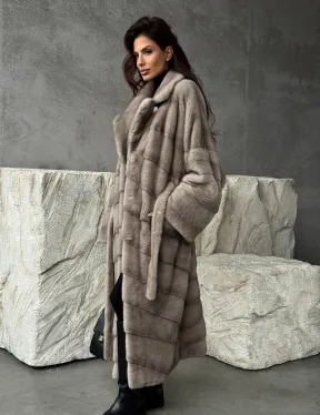 Удлинённая норковая шуба с поясом