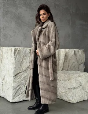 Удлинённая норковая шуба с поясом