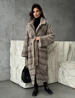 Удлинённая норковая шуба с поясом