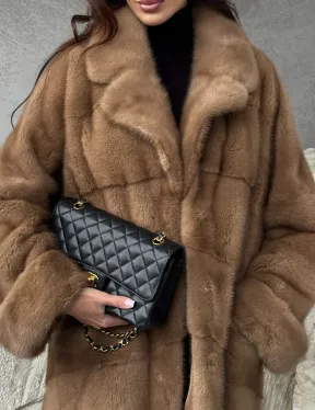 Бежевая норковая шуба oversize