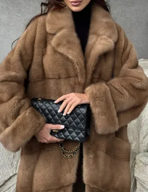 Бежевая норковая шуба oversize