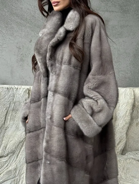 Серая норковая шуба oversize