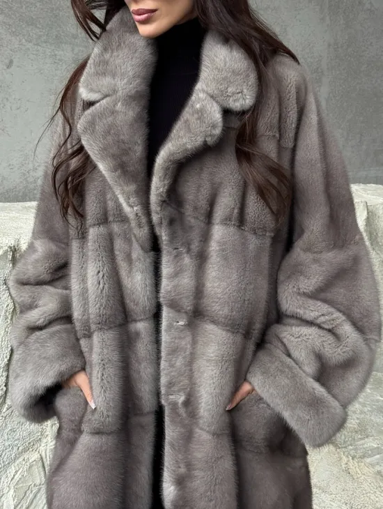 Серая норковая шуба oversize