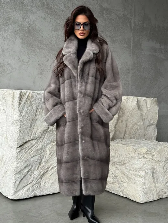 Серая норковая шуба oversize