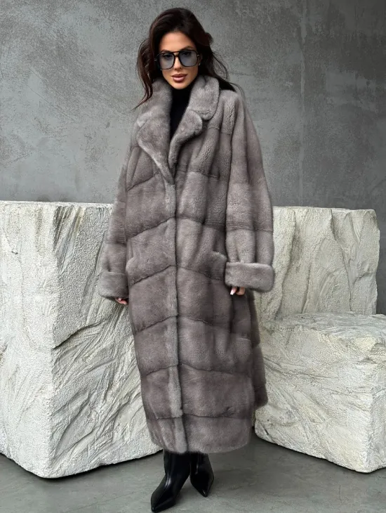 Серая норковая шуба oversize