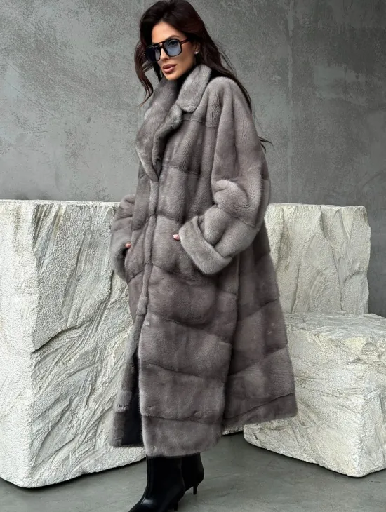 Серая норковая шуба oversize