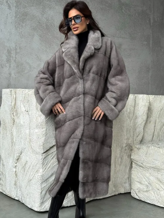 Серая норковая шуба oversize