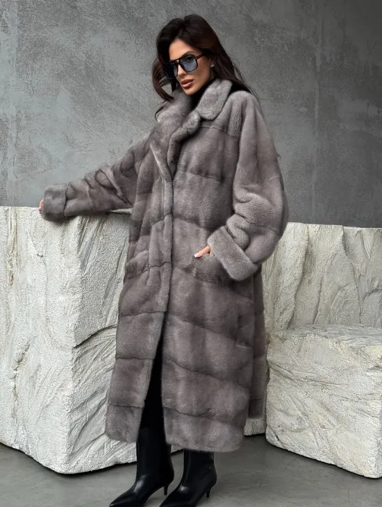 Серая норковая шуба oversize