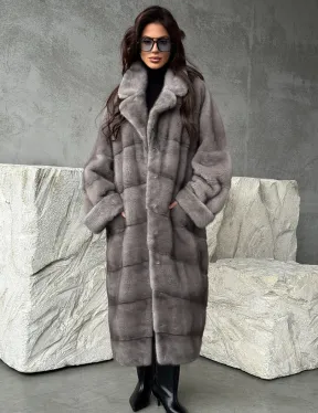 Серая норковая шуба oversize