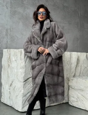 Серая норковая шуба oversize