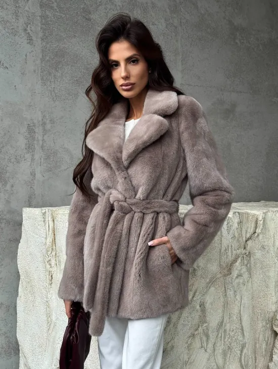 Норковая шуба - жакет с поясом