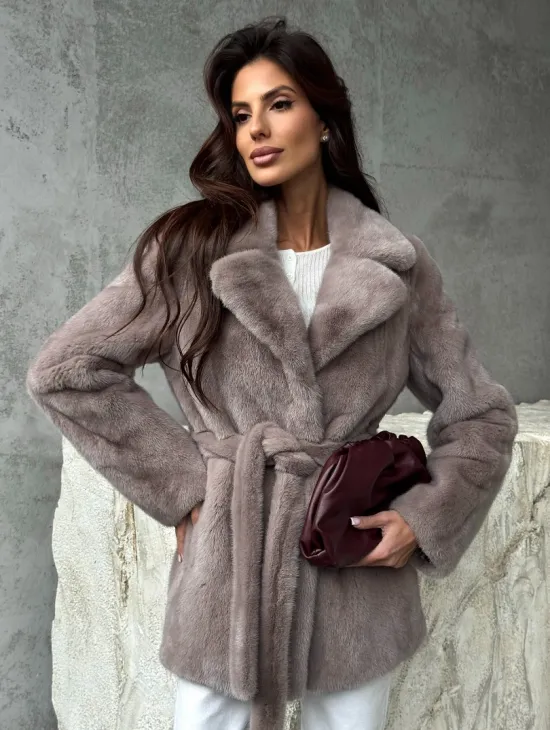 Норковая шуба - жакет с поясом