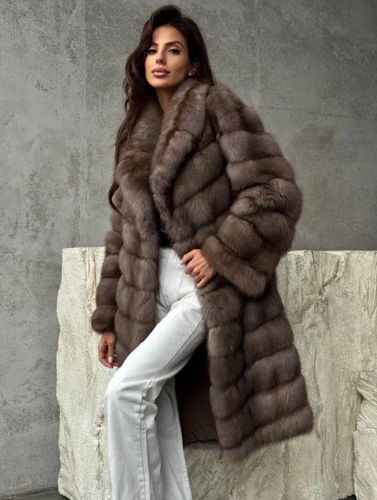 Шуба из куницы средней длины