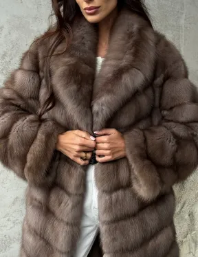 Шуба из куницы средней длины