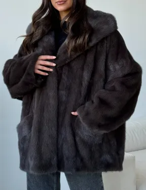 Норковый полушубок с капюшоном