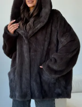 Норковый полушубок с капюшоном