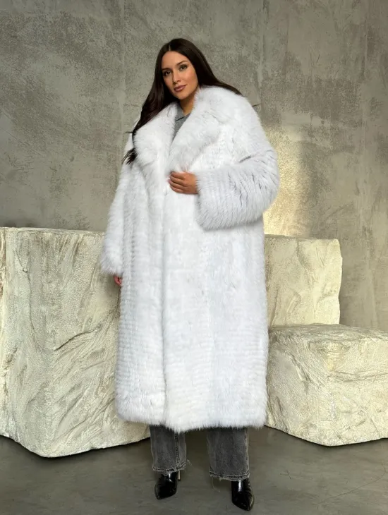 Длинная шуба из белой арктической лисы - пошив в роспуск