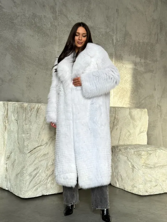 Длинная шуба из белой арктической лисы - пошив в роспуск