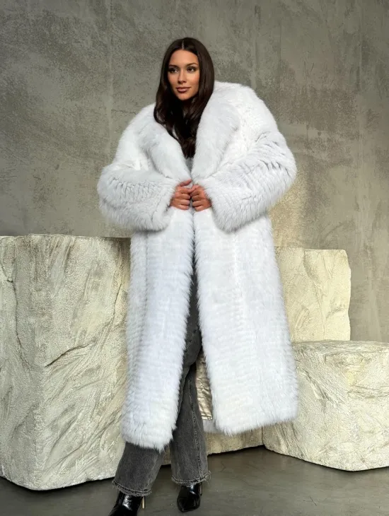 Длинная шуба из белой арктической лисы - пошив в роспуск
