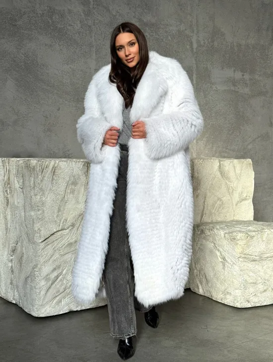 Длинная шуба из белой арктической лисы - пошив в роспуск
