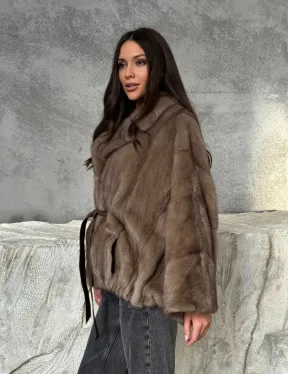 Норковая шуба английский воротник 