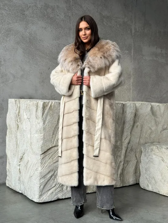 Норка шуба паркет с капюшоном рысь