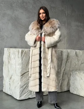 Норка шуба паркет с капюшоном рысь