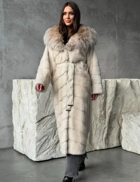 Норка шуба паркет с капюшоном рысь