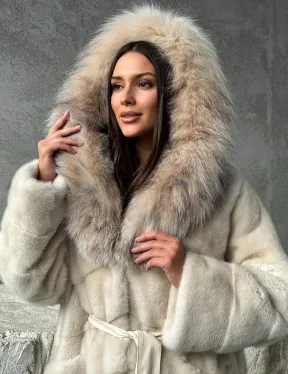 Норка шуба паркет с капюшоном рысь
