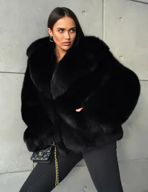 Черная шуба из лисы - фото 9