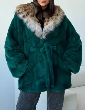 Норковая шуба с капюшоном из рыси