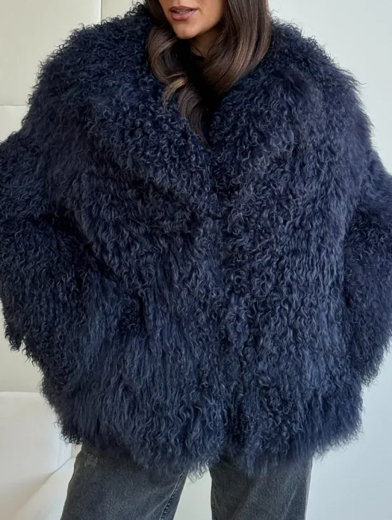 Шуба из ламы - цвет джинс