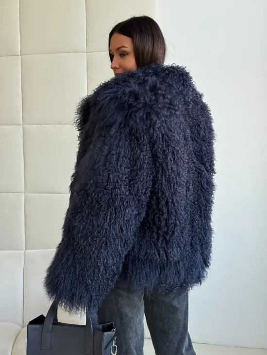 Шуба из ламы - цвет джинс