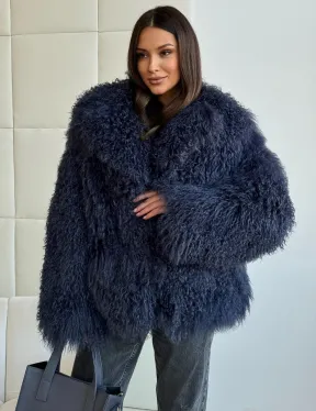 Шуба из ламы - цвет джинс