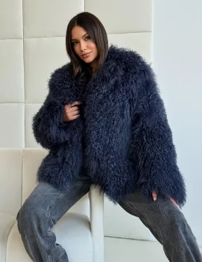 Шуба из ламы - цвет джинс