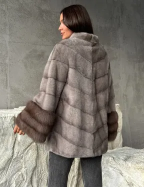 Норковое полупальто с меховыми манжетами из куницы