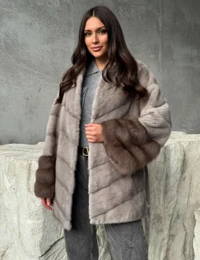 Норковое полупальто с меховыми манжетами из куницы