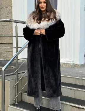 Черная норковая шуба с капюшоном из рыси