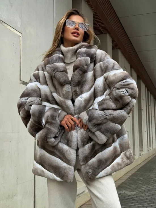 Шуба из меха шиншиллового кролика PREMIUM COLLECTION
