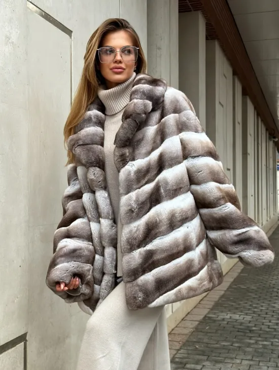 Шуба из меха шиншиллового кролика PREMIUM COLLECTION