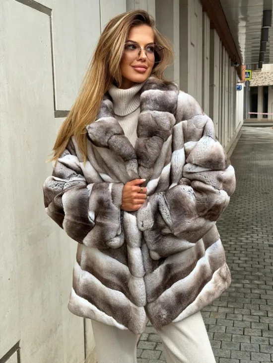 Шуба из меха шиншиллового кролика PREMIUM COLLECTION