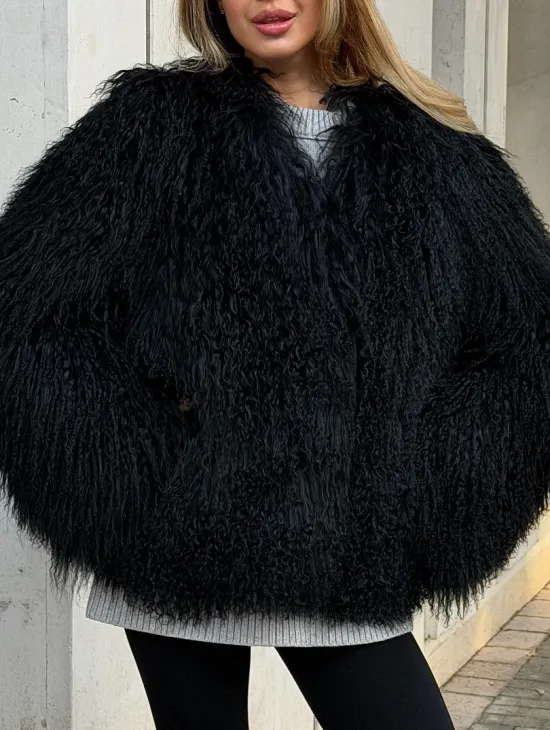 Полушубок черный из ламы