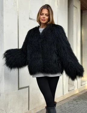 Полушубок черный из ламы