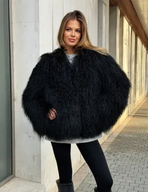 Полушубок черный из ламы