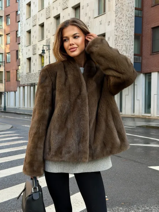 Короткий норковый жакет - цвет соболь