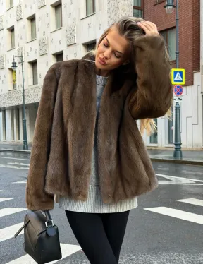Короткий норковый жакет - цвет соболь