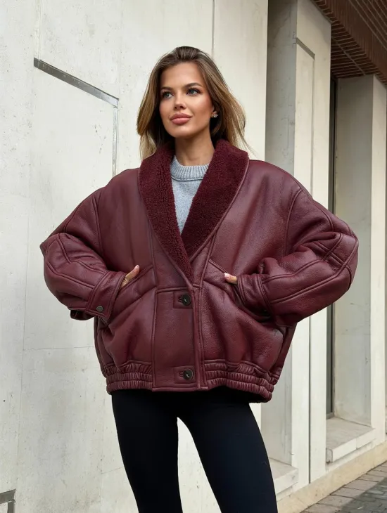 Дубленка женская зимняя - воротник шаль